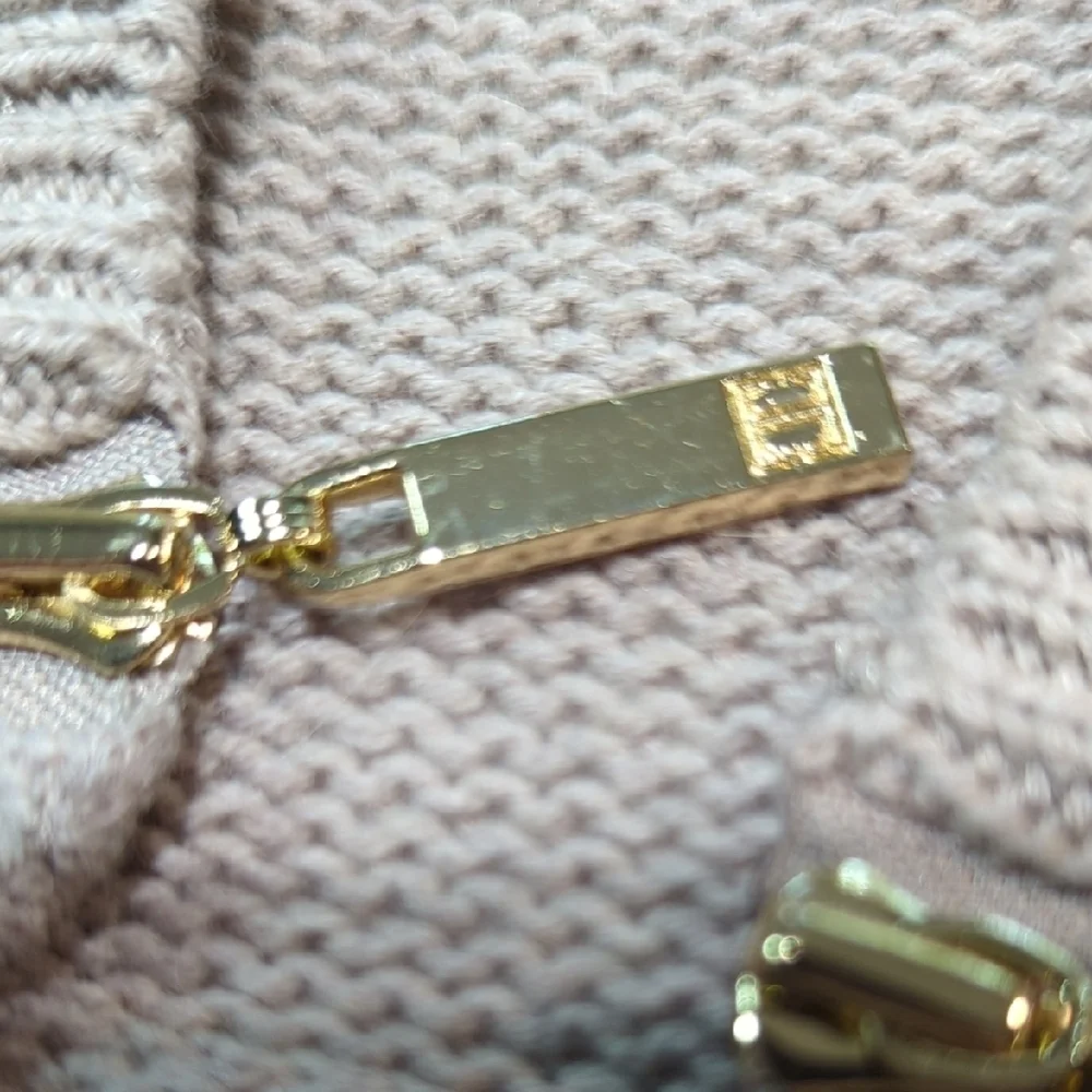 Ivanka Trump Tan Cardigan with Gold Zippers